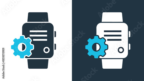 Smartwatch settings icon set - Blue icon set - Solid icons vector collection - Vector icon set - Line and glyph solid icon set - Icon vector - Flat Design Icon