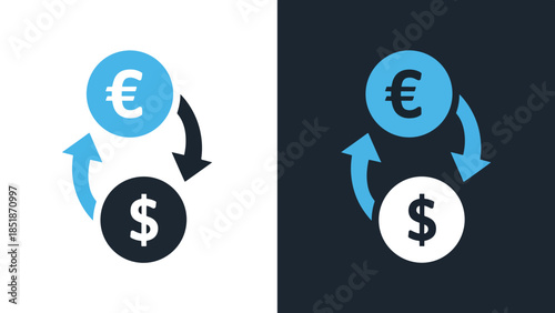 Currency exchange icon set - Blue icon set - Solid icons vector collection - Vector icon set - Line and glyph solid icon set - Icon vector - Flat Design Icon