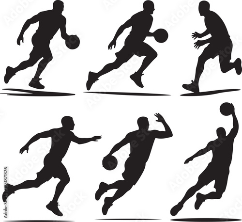 Dynamic basketball player actions in various poses isolated