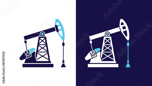 Oil pump icon set - Blue icon set - Solid icons vector collection - Vector icon set - Line and glyph solid icon set - Icon vector - Flat Design Icon