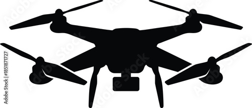 Drone Silhouette Vector Illustration on White Background – Minimal Black Quadcopter Design for Technology, Innovation, and Photography Themes