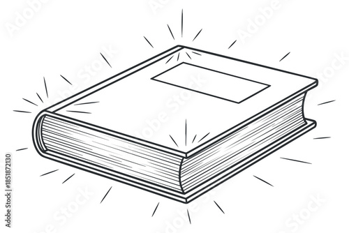 A hardcover book with glowing effects in outline vector style, ideal for educational and literary design projects