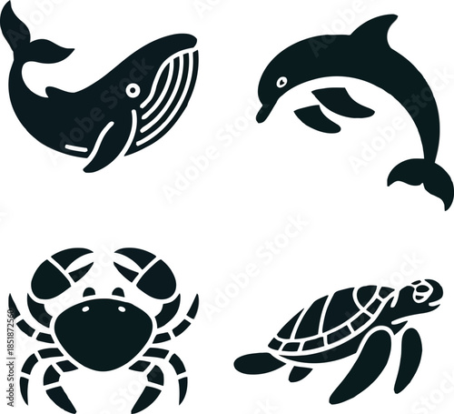 Vector set of sea animals and fish illustration