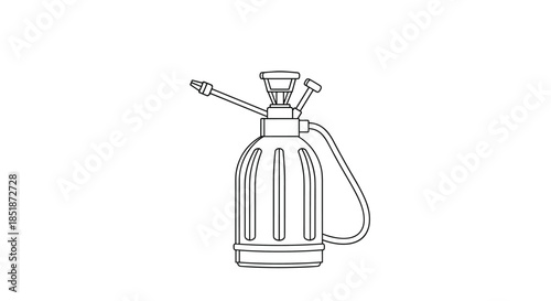 Simple outline illustration of a garden sprayer with a pump handle and nozzle representing gardening tools and plant care equipment.