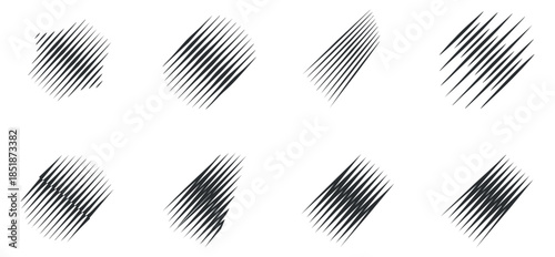 A collection of abstract black and white striped shapes in minimalist vector style, suitable for modern graphic design projects