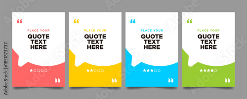 Modern colorful quote card vector template with speech bubble layout and rating stars, perfect for testimonials, reviews, and social media designs.