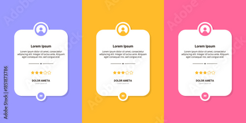 Clean vector testimonial cards with quote icons, star ratings, and modern flat layout for reviews, feedback, and UI design.
