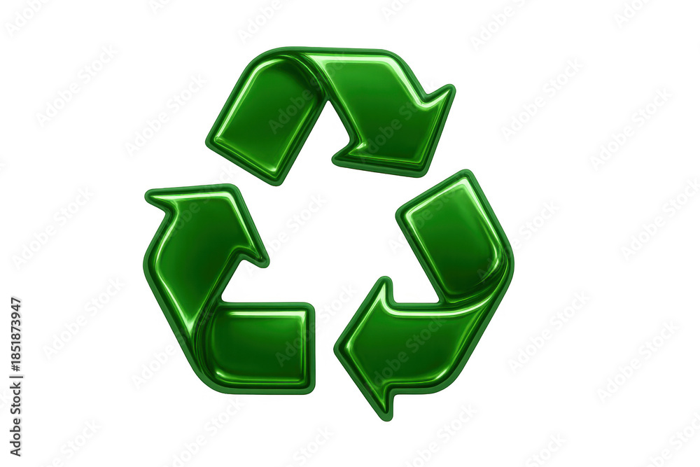 Fototapeta premium Green glossy recycling arrows symbol on transparent background representing ecology, environment, and sustainability