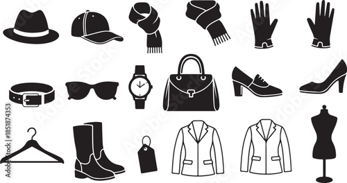 Fashion accessories icons set black silhouette
