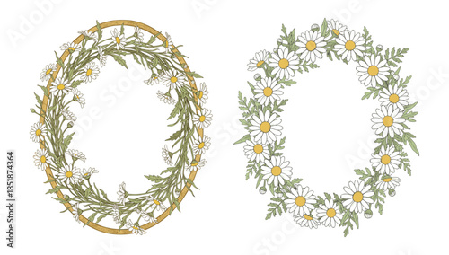 Floral wreaths made of daisies and greenery