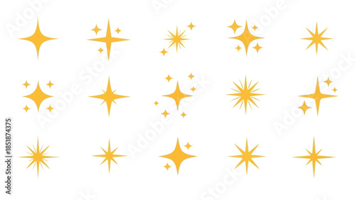 Collection of shimmering starbursts and sparkling light effects, abstract graphic elements