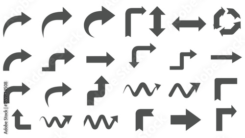 Collection of various directional arrows in different styles and shapes, indicating movement and guidance
