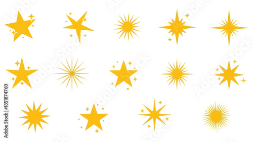 Collection of golden starburst and sparkle icons representing success, celebration, and highlights