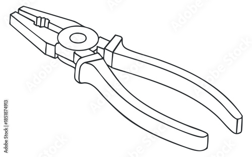 An illustration of a pair of pliers in black and white outline vector style, suitable for technical manuals and DIY projects