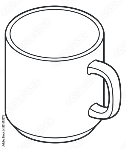 A simple outline illustration of a coffee mug in minimalist vector style, ideal for kitchenware branding and cafe menus