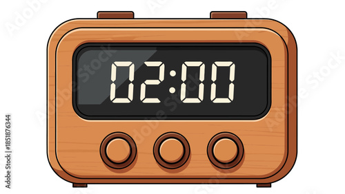 Wooden Digital Alarm Clock Displaying 02:00