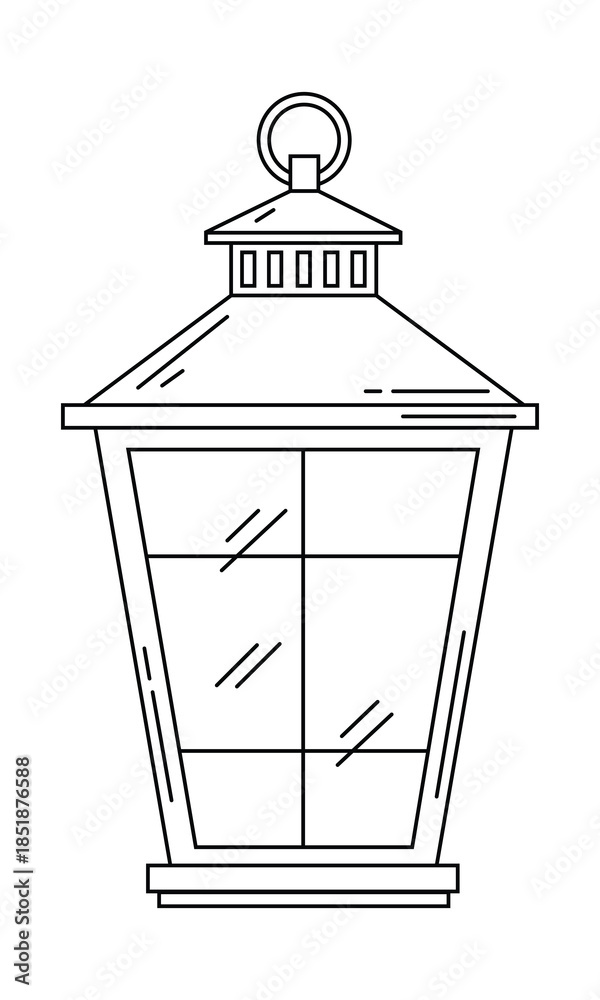 Fototapeta premium Black and white outline drawing of a vintage hanging lantern