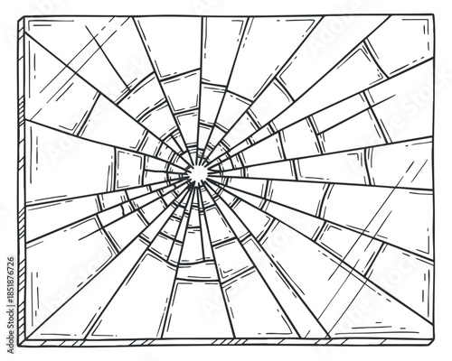 A geometric outline of a spider web in minimalist black and white vector style, suitable for decorative or creative projects