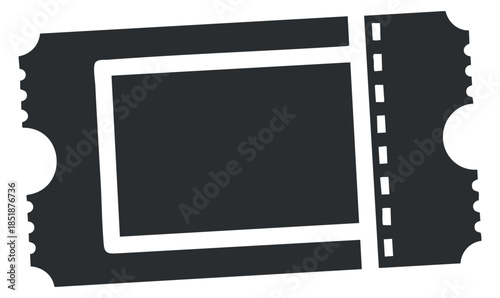 A ticket icon in black and white minimalist vector style, perfect for event promotions and entertainment branding