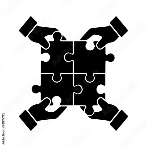 An isolated icon a group of people putting together a jigsaw puzzle; business collaboration. simple design isolated icon. Vector illustration