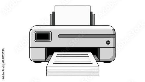 Black and White Printer Printing Document Stacks