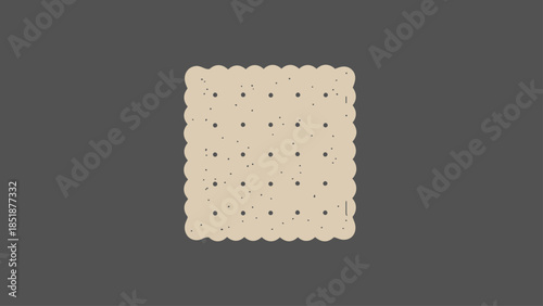 A square cracker with perforations and scalloped edges on a gray background.
