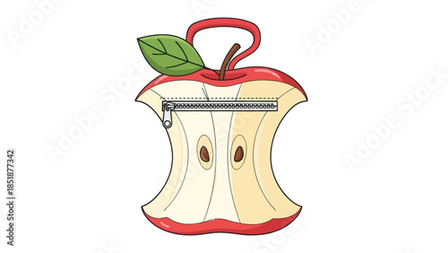 Apple stub with a zipper, symbolizing a food bag or container.