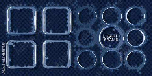 Collection of digital frames and light effects on a dark blue background