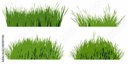 A collection of vibrant green grass patches isolated on a white background