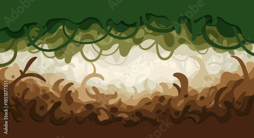 Abstract forest canopy and forest floor with earthy tones.