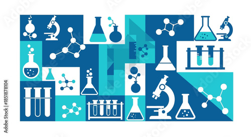 Science Laboratory Equipment and Molecular Structures Collage.