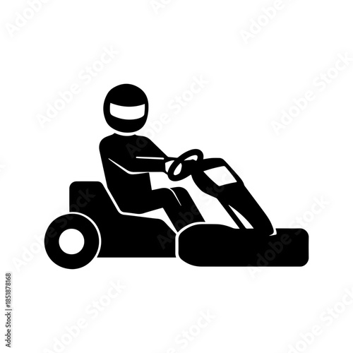 An icon depicting a lone person driving a go-kart. simple design isolated icon. Vector illustration