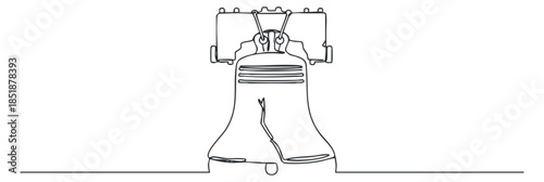 An outline illustration of the Liberty Bell in minimalist vector style, suitable for historical and patriotic designs