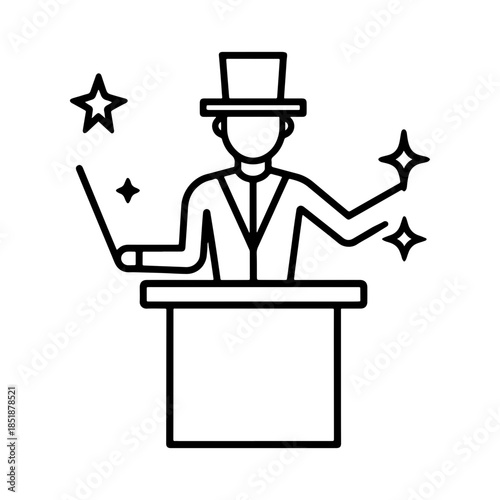 An icon of a solitary magician emerging from a magic hat. simple design isolated icon. Vector illustration