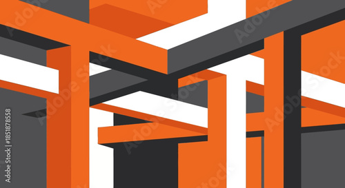Abstract geometric background with intersecting orange white and gray beams creating a dynamic and modern pattern.