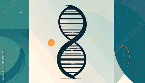 DNA double helix on gradient background. Modern graphic with teal, white and orange elements