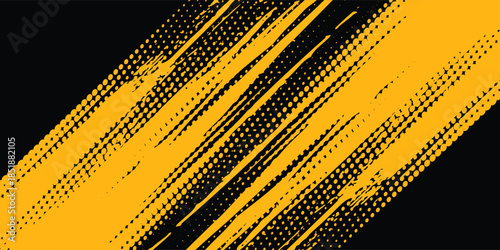 Dots pop art comics sport style vector illustration. Dots halftone yellow and black color pattern gradient grunge texture dots sport