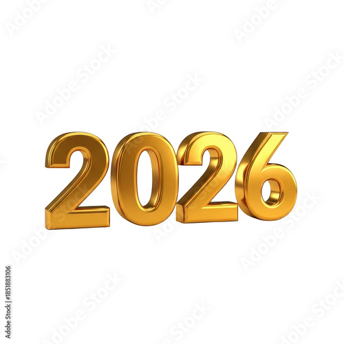 A golden 3D number celebrating the New Year 2026 as a shiny and festive holiday symbol