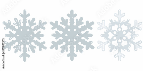Three delicate light blue snowflakes arranged in a simple horizontal composition
