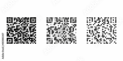 Three distinct qr codes displayed in a row on a white background