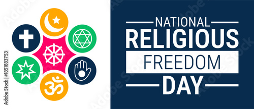 National Religious Freedom Day background, banner, card or poster design template is observed every year during January, to raise awareness about the mission. Vector illustration.