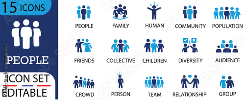  Diverse Business People Icon Set - Flat Vector User Avatars for Corporate UI, Team Management, and Community Dashboards.audience, caring, children and more.Solid icons collection.