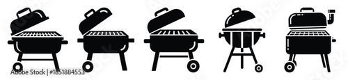 Collection of  barbecue grill silhouette icon set. cooking vector icons illustration