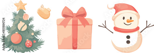 A funny cartoon zombie and a man and woman celebrate a holiday with a surprise red Christmas gift box wrapped in gold ribbon and a paper bow isolated on a white background