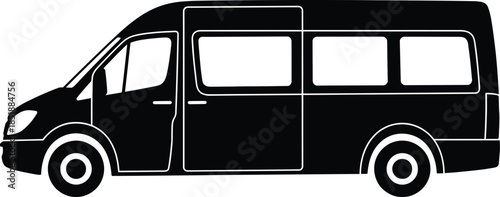 Passenger Van Silhouette Vector Illustration on White Background – Minimal Black Vehicle Design for Travel, Transportation, and Automotive Themes