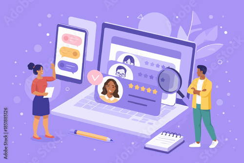 People Characters Choosing Best Candidate for Job. Hr Managers Searching New Employee. Recruitment Process. Human Resource Management and Hiring Concept. Flat Isometric Vector Illustration.