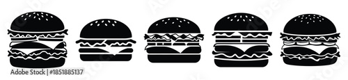 Collection of  burger silhouette icon set. cooking vector icons illustration