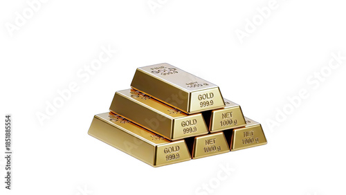 Konstfotografi Gold Bars Stacked on White Background