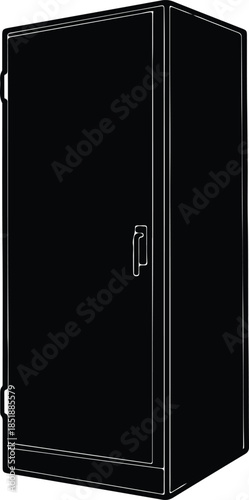 Silhouette of a tall black metal cabinet with handle Vector Illustration