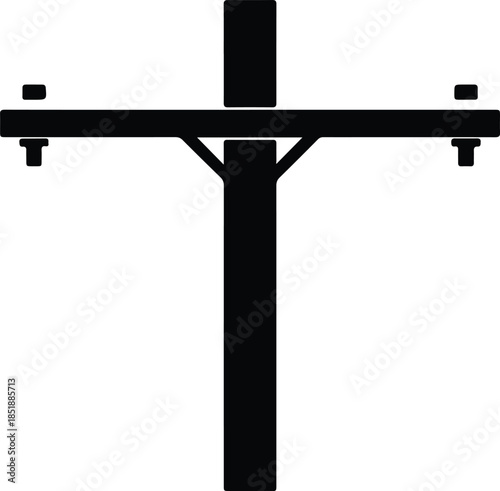 Silhouette of a wooden utility pole with crossarm and insulators Vector Illustration